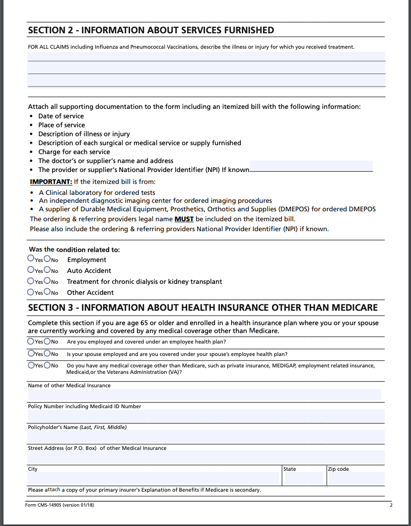 Medicare Reimbursement, With A Request for Medical Payment Form